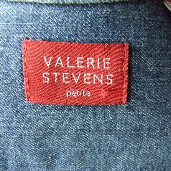 Valerie Stevens jean jacket petite medium blue denim coat grey plastic buttons - Picture 9 of 12
